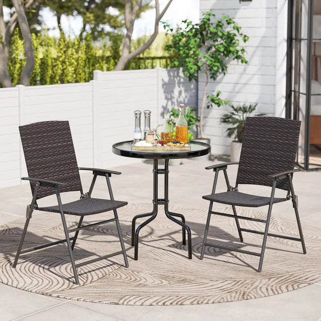 Patio PE Wicker Dining Chairs with Armrests and Metal Frame-Set of 2 - Patio Dining Chairs