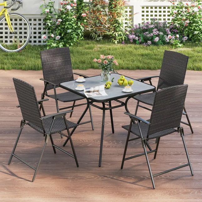 Patio PE Wicker Dining Chairs with Armrests and Metal Frame-Set of 4 - Patio Dining Chairs