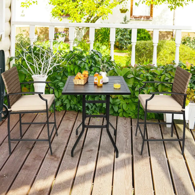 Patio Rattan Bar Stools Set of 4 with Soft Cushions - Beige - Patio Bar Furniture