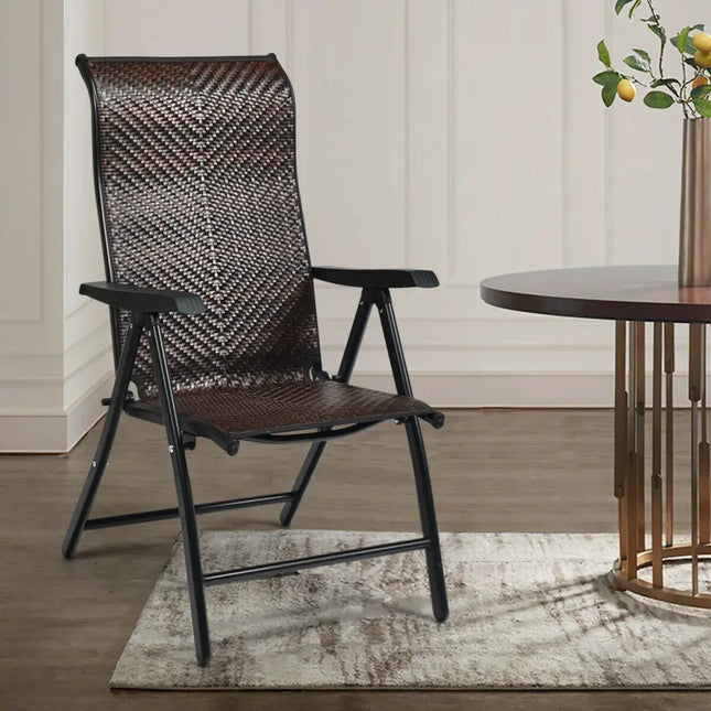 Patio Rattan Folding Chair with Armrest - Brown - Patio Dining Chairs