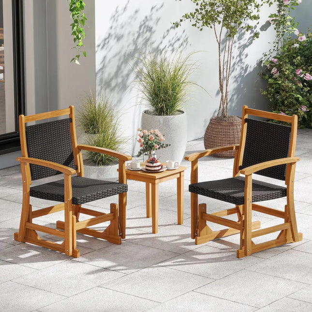 Patio Rattan Glider Chair with Acacia Wood Frame and Wicker Seat Back - Brown - Patio Rocking Chairs & Gliders