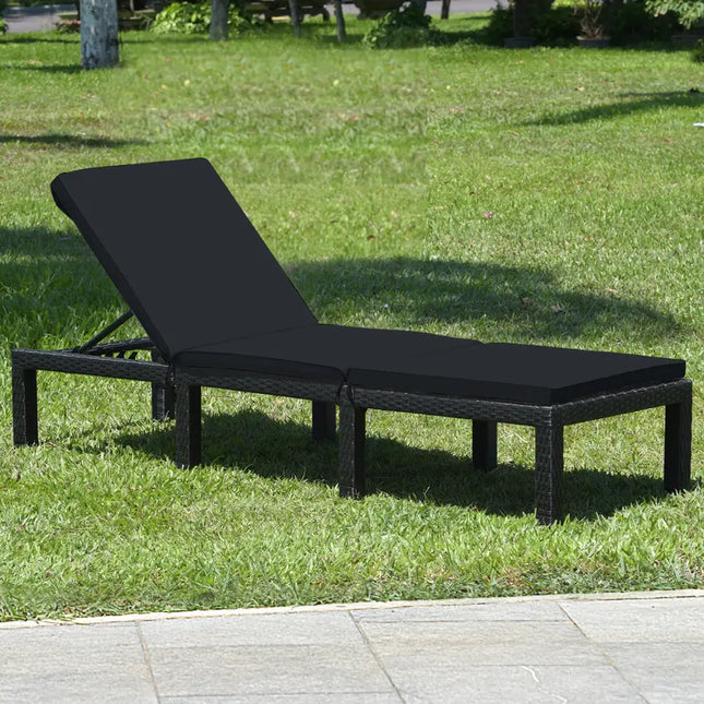 Patio Rattan Height Adjustable Lounge Chair with 2 Set of Cushion Cover-Black & Turquoise - Black & Turquoise - Outdoor