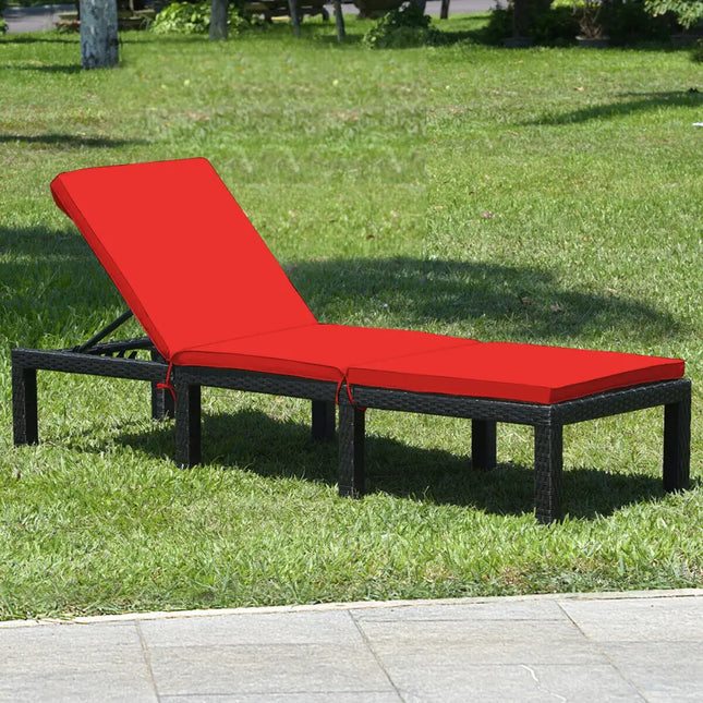 Patio Rattan Height Adjustable Lounge Chair with 2 Set of Cushion Cover-Red & Off White - Red & Off White - Outdoor