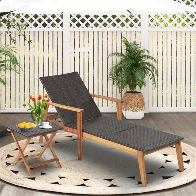Patio Rattan Lounge Chair with 4-Position Adjustable Backrest - Brown - Outdoor Chaise Lounges