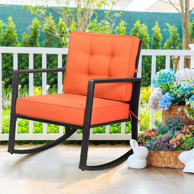 Patio Rattan Rocker Outdoor Glider Rocking Chair Cushion Lawn-Orange - Orange - Patio Rocking Chairs & Gliders