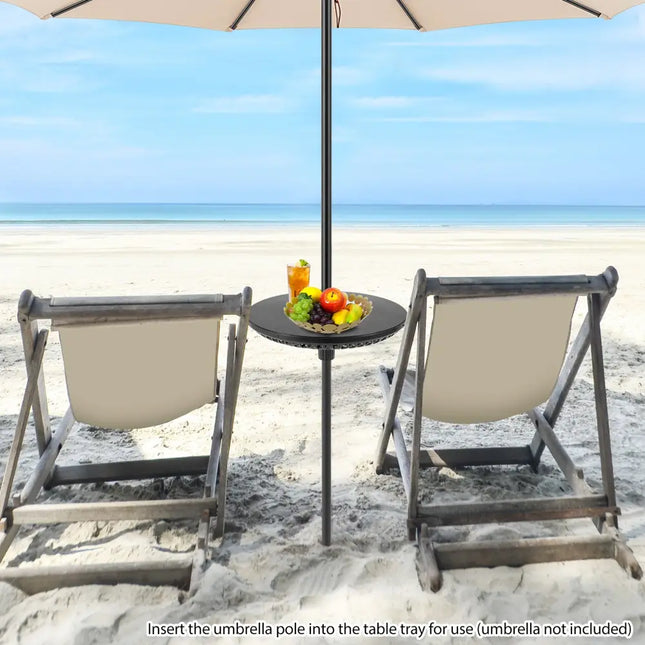 Patio Umbrella Table Tray Adjustable with Umbrella Poles-Black - Black - Outdoor Umbrella Bases