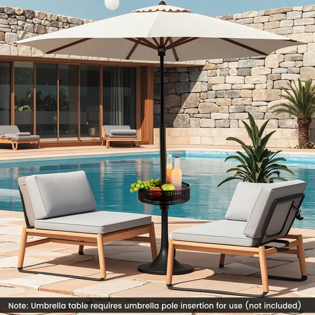 Patio Umbrella Table Tray Adjustable with Storage and Umbrella Poles-Black - Black - Outdoor Umbrella Bases