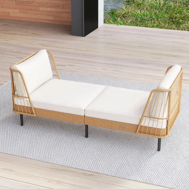 Patio Wicker Daybed Outdoor Boho Rattan Loveseat Sofa with Seat and Back Cushions-White - White - Outdoor Sectionals
