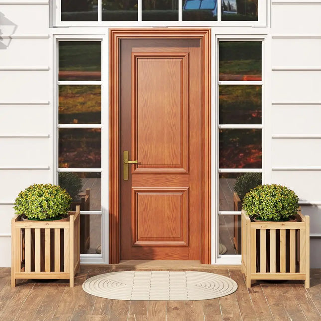 Patio Wooden Bench with Planter 2 Person Patio Bench-Natural - Natural - Outdoor Benches