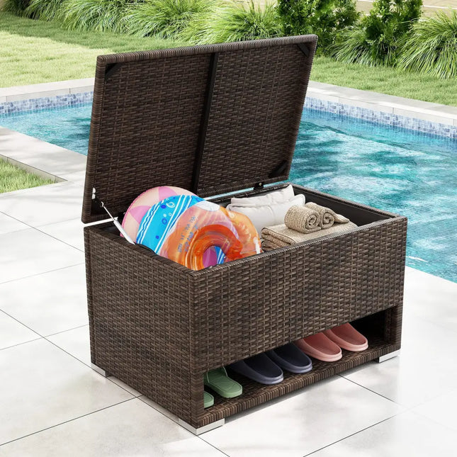 PE Rattan Storage Bin with Waterproof Liner for Patio Cushions - Brown - Sheds & Outdoor Storage