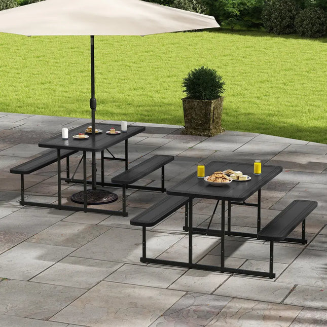 Picnic Table Bench Set for 2-4 People Outdoor Rectangular Camping Dining Table-Black - Black - Picnic Tables