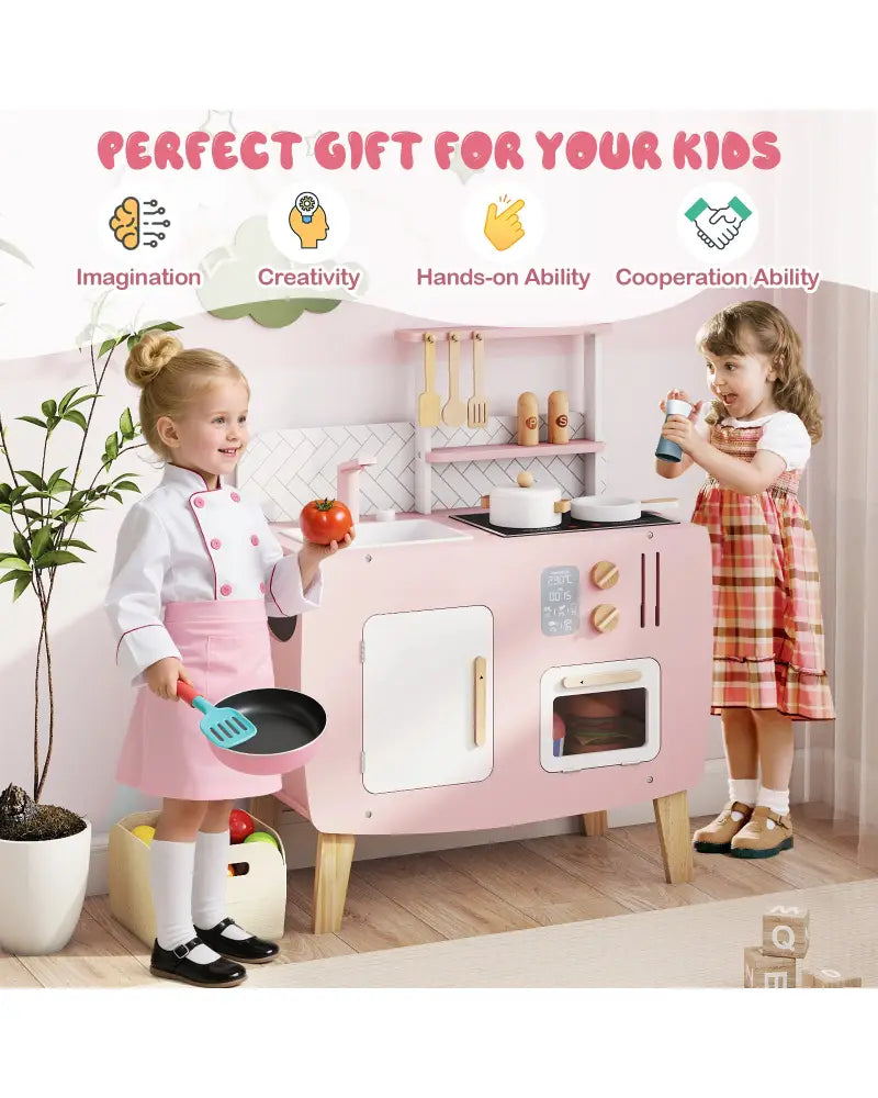 Play Kitchen for Kids Wooden Kitchen Playset with Stoves Sink Faucet and Oven - Play Kitchen Sets