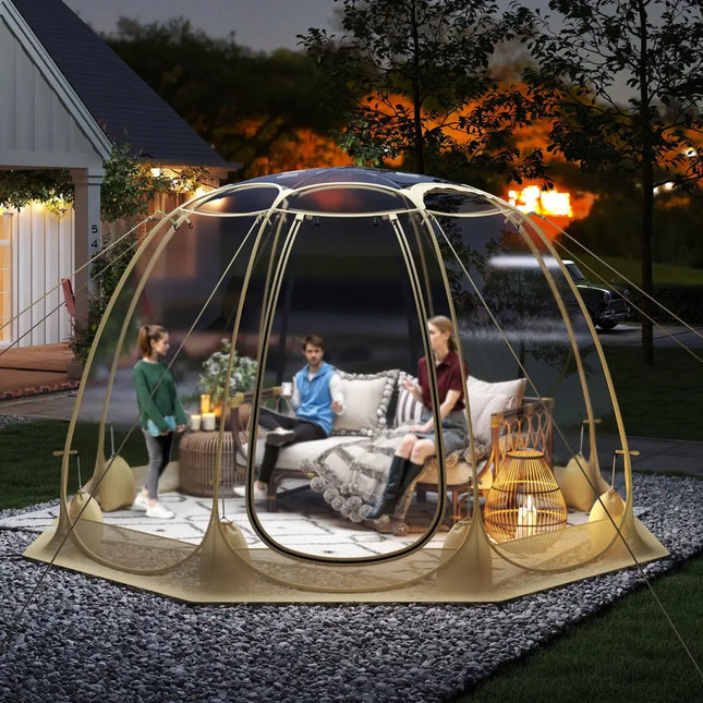 Pop Up Bubble Tent 630° Transparent PVC Igloo 8.5 x 8.5 FT Instant Setup Screen House for 5-6 People-Beige - Beige