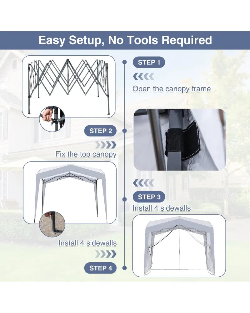 Pop up Canopy Tent wiht 4 Sidewalls Mesh Netting Wheeled Bag-White - White - Canopies