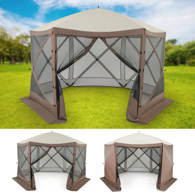 Pop-up Gazebo 6-sided Instant Setup Screen House Hub Tent with Mesh Netting Walls-Coffee - Coffee - Gazebos