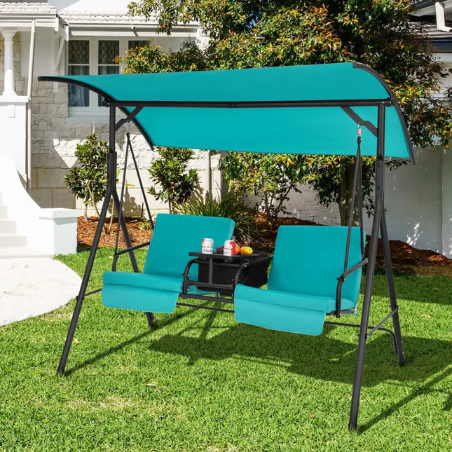 Porch Swing Chair with Adjustable Canopy-Turquoise - Turquoise - Porch Swings