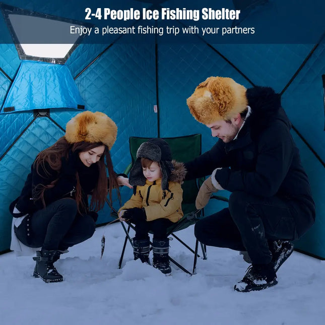 Portable 2 Person Ice Shanty with Cotton Padded Walls-Blue - Blue - Tents