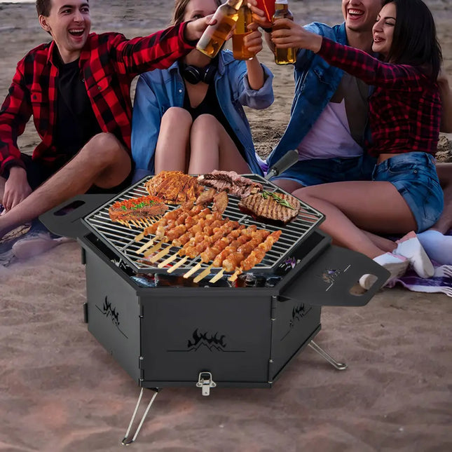 Portable Charcoal Grill Stove Rotatable with Foldable Body and Legs with Handles - Outdoor Grills