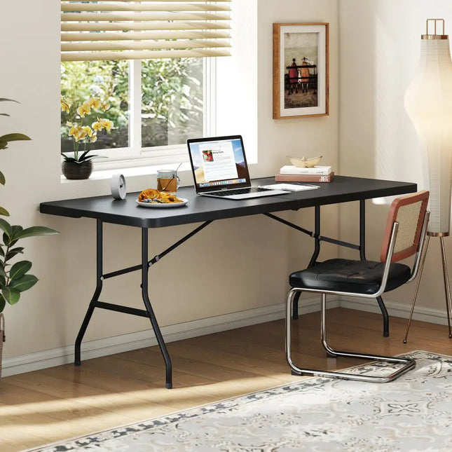 Portable Folding Camping Table with Carrying Handle-Black - Black - Camping Furniture