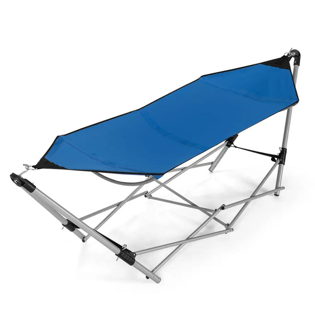 Portable Folding Steel Frame Hammock with Bag-Blue - Blue - Hammocks
