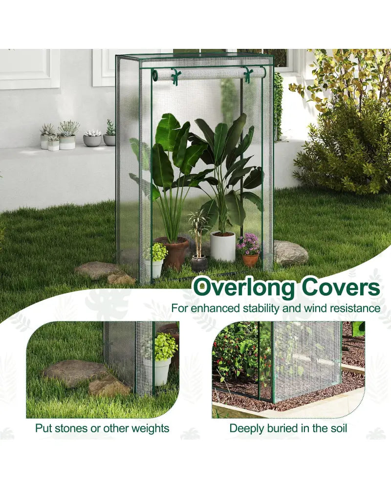 Portable Mini Greenhouse with Roll-Up Zippered Door-White - White - Greenhouses