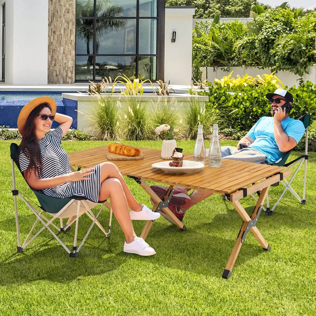 Portable Picnic Table with Carry Bag for Camping and BBQ-Natural - Natural - Camping Furniture