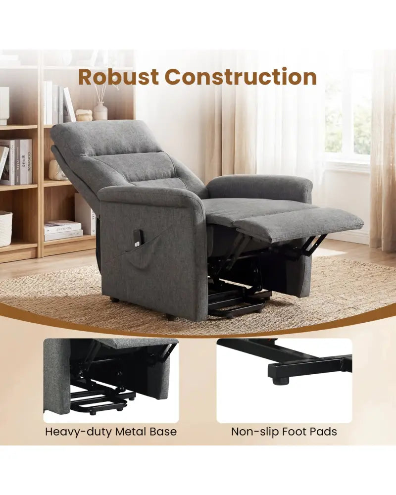 Power Lift Recliner Chair for Elderly with Remote Control and Side Storage Pocket-Gray - Gray - Recliners