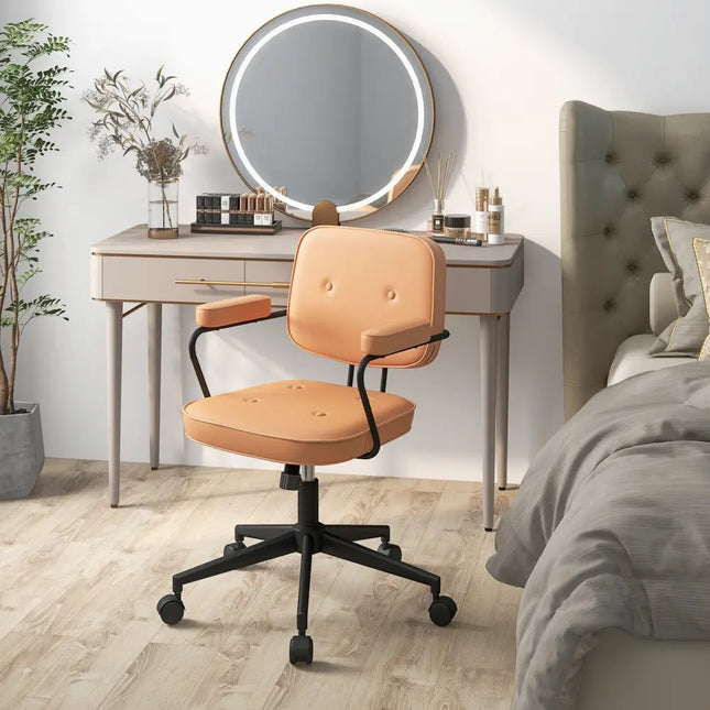 PU Leather Office Chair with Rocking Backrest and Ergonomic Armrest-Orange - Orange - Leisure Chairs
