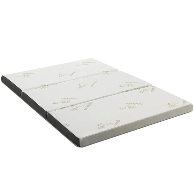 Queen 3 Inch Tri-fold Memory Foam Floor Mattress Topper Portable with Carrying Bag-M - White - Mattresses