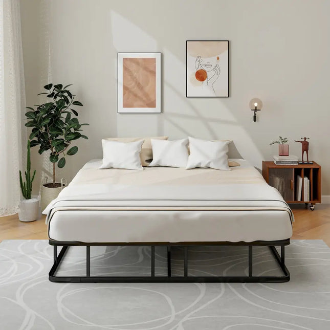 Queen Size Bed Frame with Metal Slat Support - Black - Simple Bed Frame