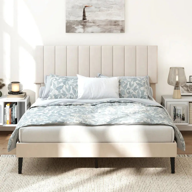 Queen Size Velvet Upholstered Platform Bed Frame - Simple Bed Frame