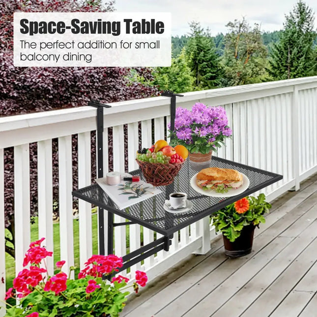 Railing Folding Table with 5-Level Adjustable Heights - Black - Patio Tables