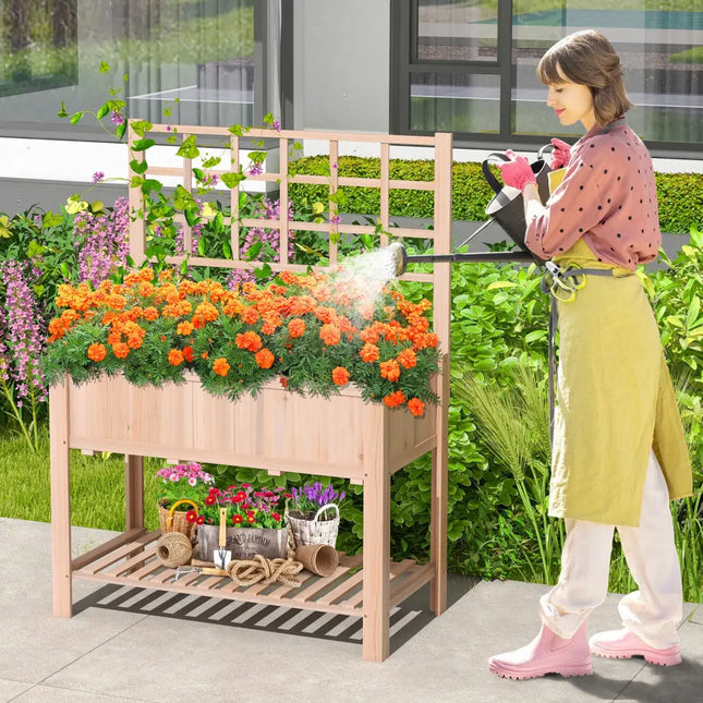 Raised Garden Bed Elevated Wooden Planter Box with Trellis - Natural - Raised Garden Beds