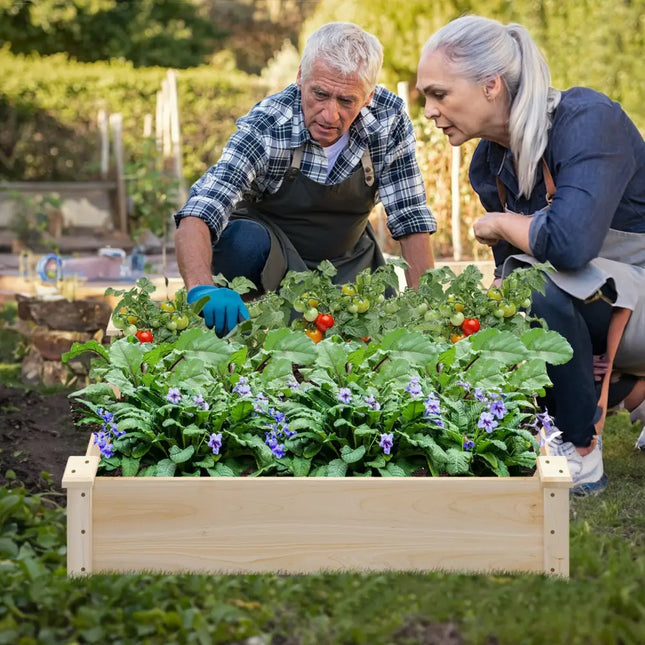 Raised Garden Bed Fir Wood Wooden Square Wood Planter Box for Garden - Natural - Raised Garden Beds
