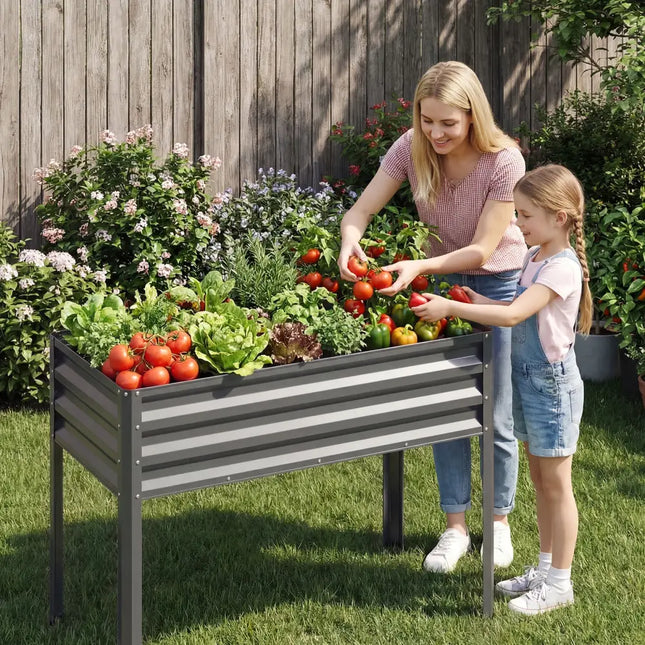Raised Garden Bed Set of 2 Electro-Coating Metal Large Elevated Planter Box-Grey - Gray - Raised Garden Beds