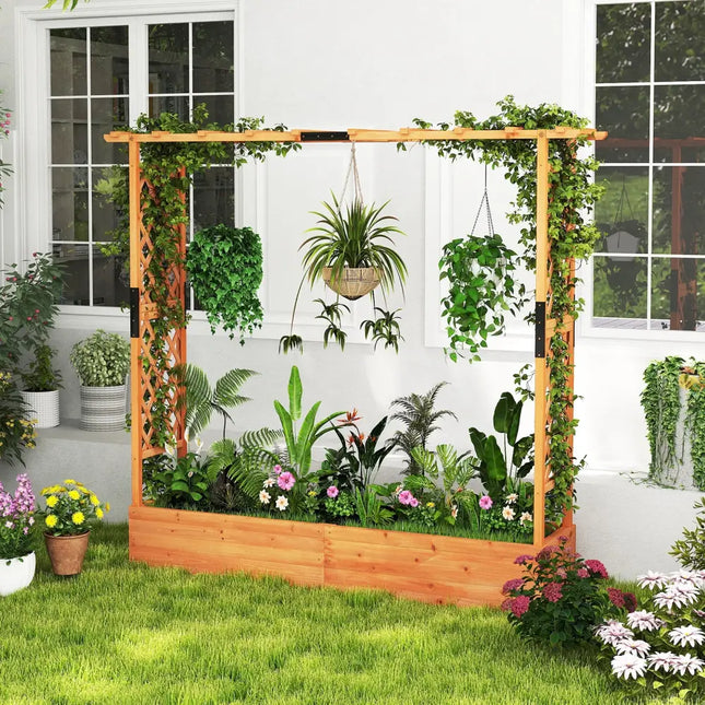 Raised Garden Bed with Arch Trellis and Hanging Roof-Orange - Orange - Raised Garden Beds