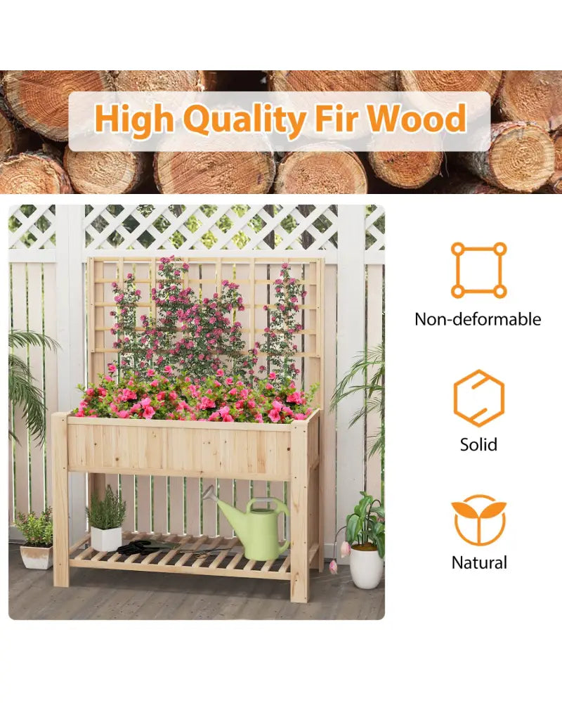 Raised Garden Bed with Trellis Wooden Elevated Planter Box with Legs-Natural - Natural - Raised Garden Beds