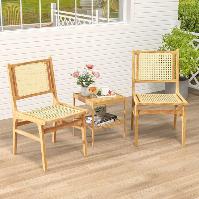 Rattan Dining Chair with Natural Cane Woven Backrest and Teak Wood Frame - Natural - Dining Chairs