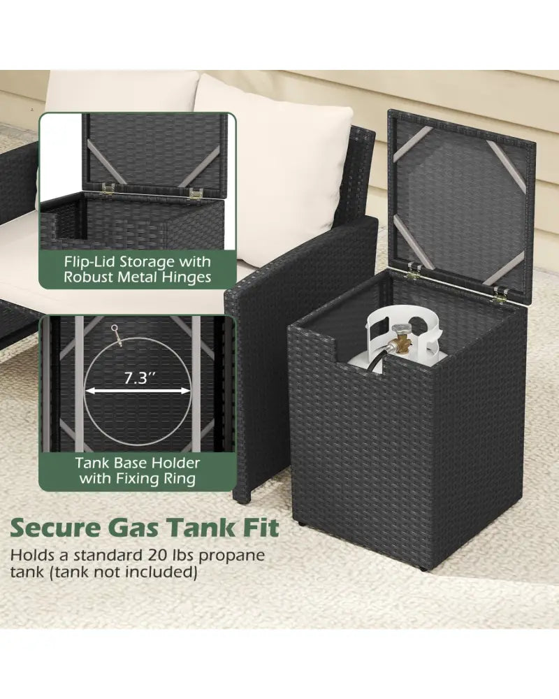 Rattan Propane Tank Cover Patio Hideaway Tank Side Table-Black - Black - Fire Pit Tables