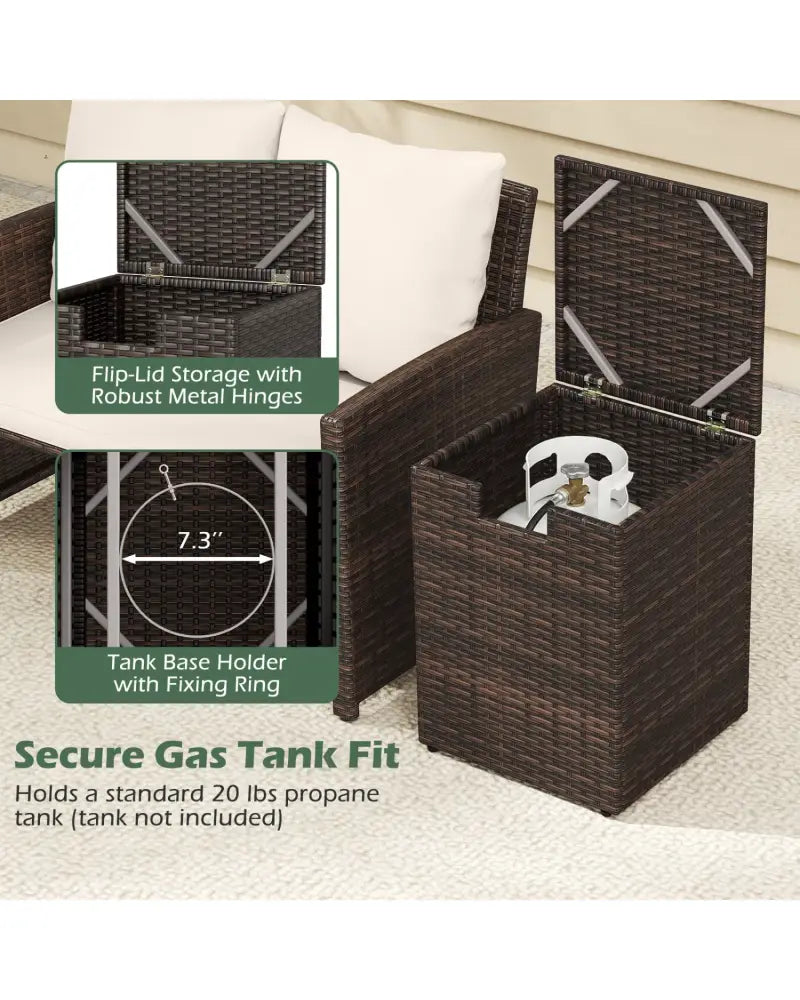 Rattan Propane Tank Cover Patio Hideaway Tank Side Table-Brown - Brown - Fire Pit Tables