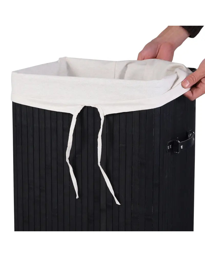 Rectangle Bamboo Hamper Laundry Basket Washing Cloth Bin Storage Bag Lid 3 color-Black - Black - Laundry Baskets