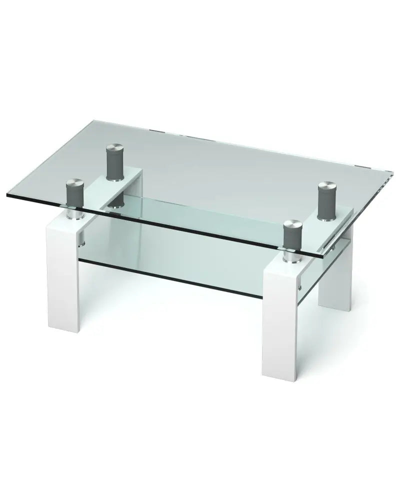 Rectangle Glass Coffee Table with Metal Legs for Living Room-White - White - Coffee Tables