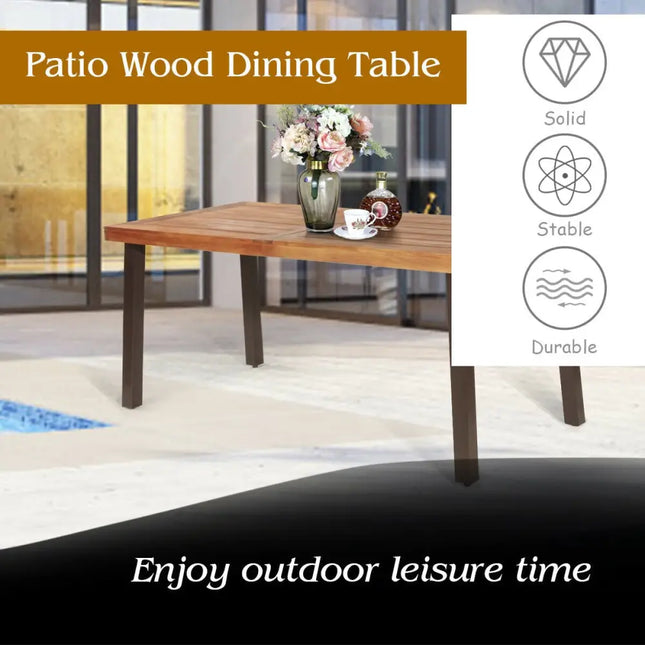 Rectangular Acacia Wood Rustic Dining Furniture Table - Brown - Patio Dining Tables