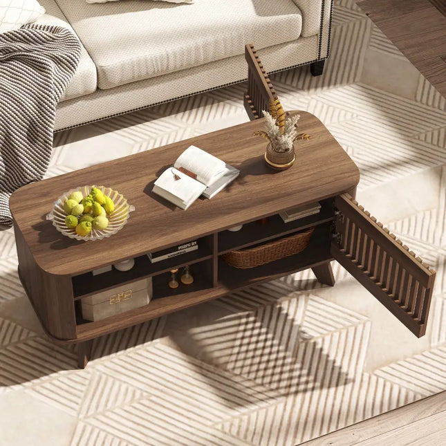 Rectangular Coffee Table with Storage and Adjustable Shelves-Walnut - Walnut - Coffee Tables