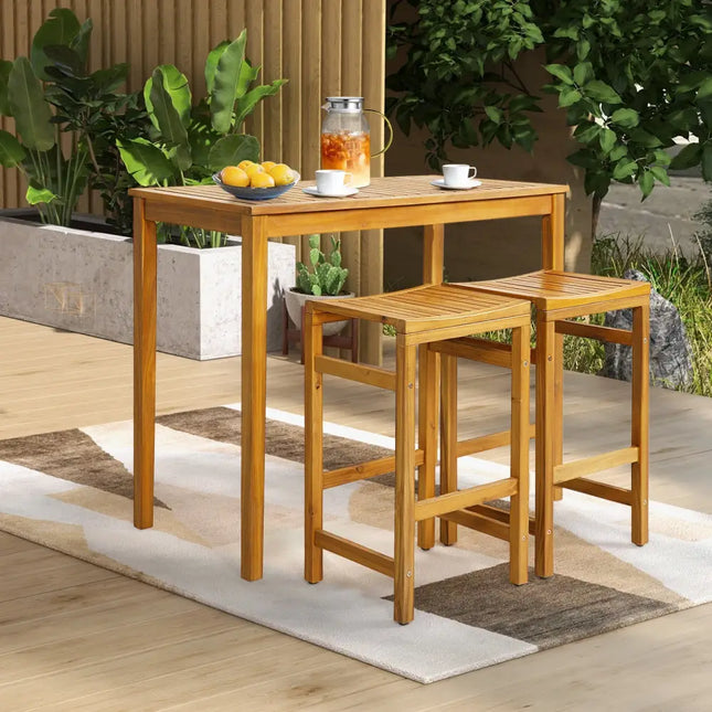 Rectangular Indoor and Outdoor Bar Height Table for Garden - Natural - Patio Dining Tables
