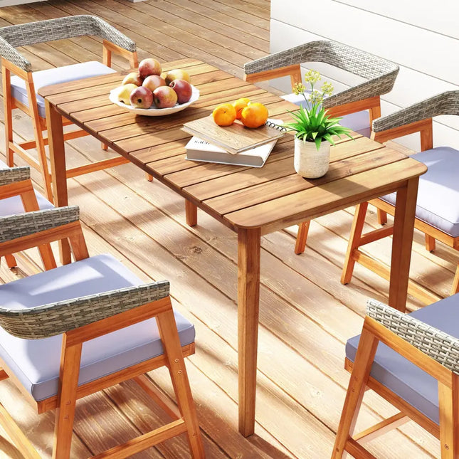 Rectangular Outdoor Dining Table Acacia Wood for 4-6 People - Natural - Patio Dining Tables