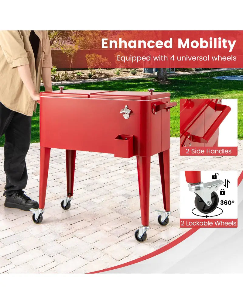 Red Portable Outdoor Patio Cooler Cart - Red - Coolers