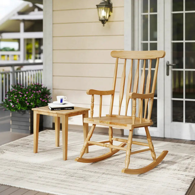 Rocking Chair with Solid Wooden Frame for Garden and Patio-Natural - Natural - Patio Rocking Chairs & Gliders