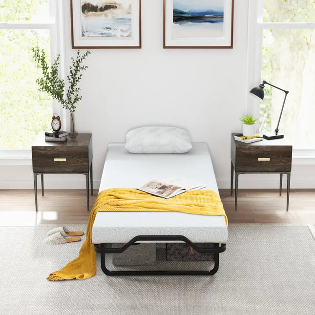 Rollaway Folding Bed with Memory Foam Mattress Made in Italy - Black - Folding Beds