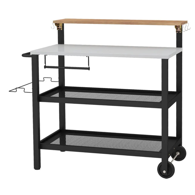 Rolling Bar Cart with Flip-up Table and Hooks for Kitchen - Black - Outdoor Grills